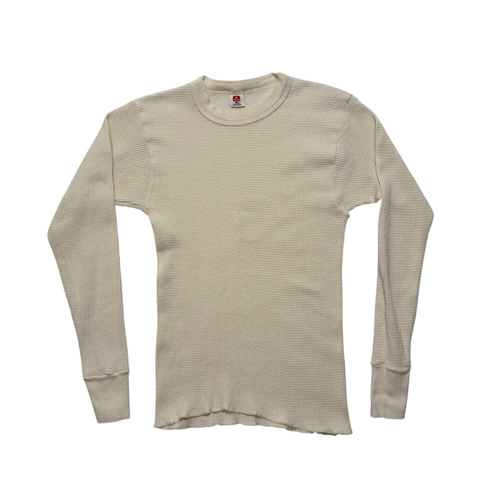 VTG 70s Hanes White Waffle Knit Long Sleeve Thermal M